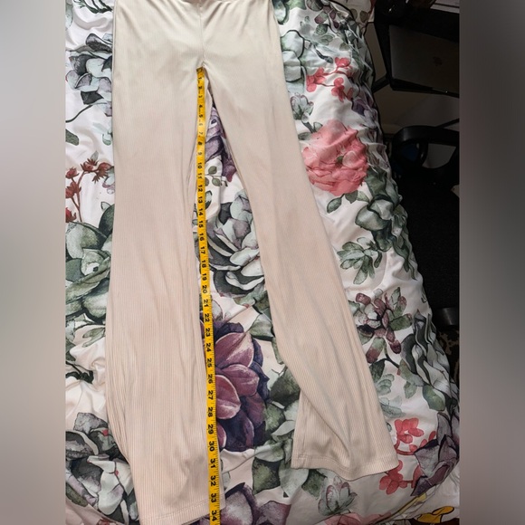 Cream Ribbed Flared Pant - Picture 3 of 4